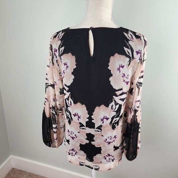 Calvin Klein Floral Sheer Long Bell Sleeve Loose Fit Lined Blouse Size XS - Picture 8 of 8